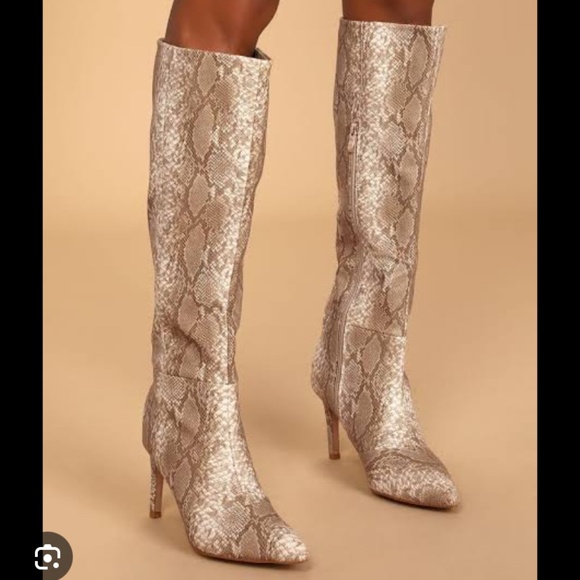 Billini Bourbon Cream Python-Embossed Knee-High Boots - Picture 1 of 7